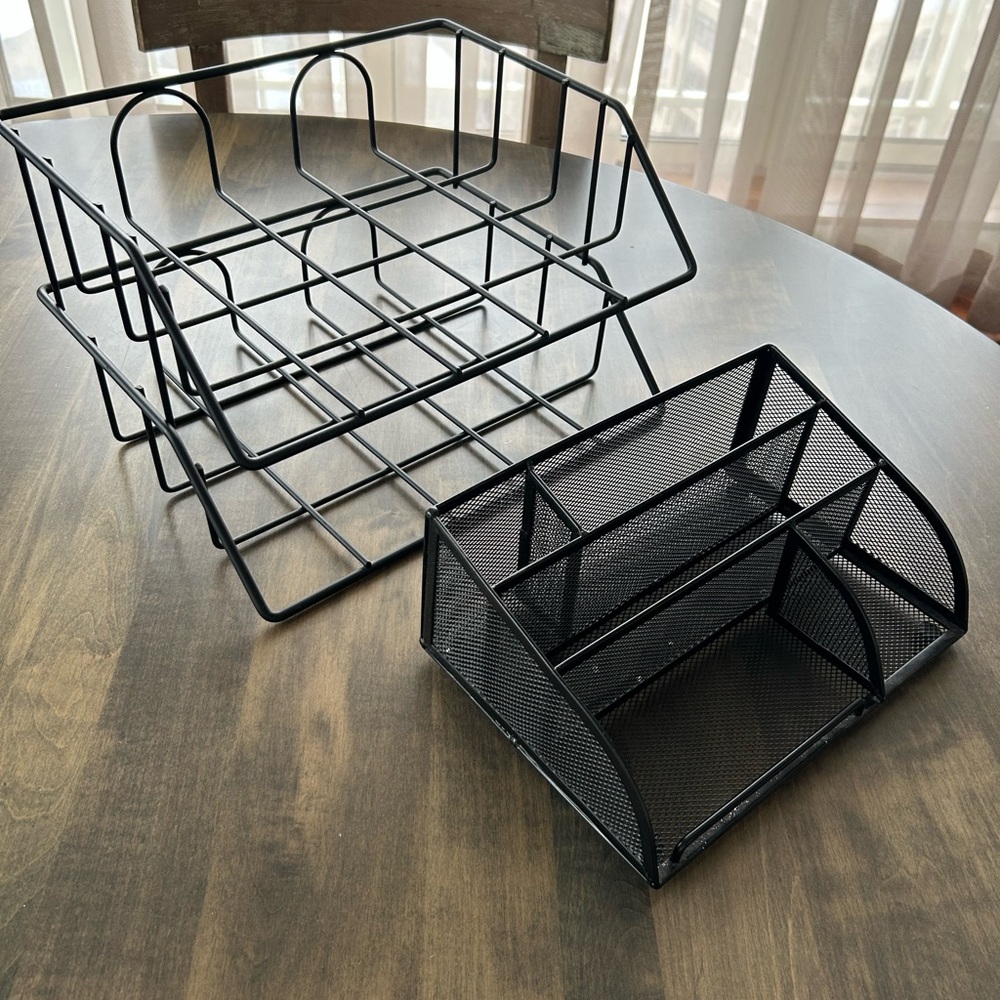 Black Metal Desk Organizer Set